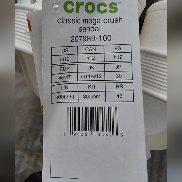 Crocs White Mega Crush Platform Sandals Size 12 - Picture 3 of 3